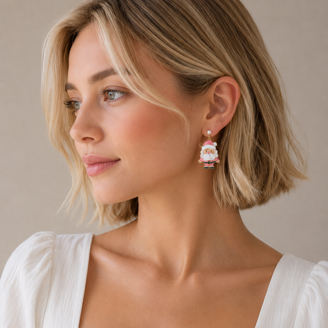 Pink Santa Claus | Christmas Drop Earrings