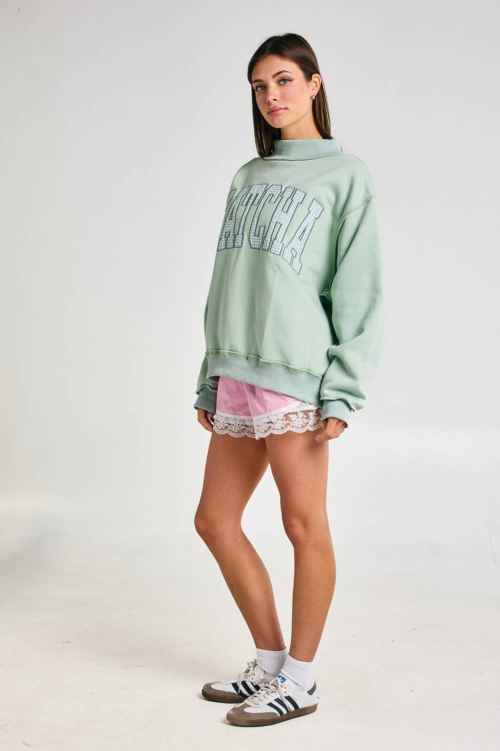MATCHA Embroidered Mock Neck Sweatshirt