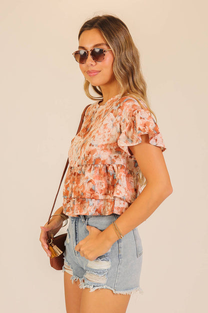 Fall Watercolor Tiered Ruffle Blouse