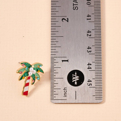 Green Christmas Palm Tree Stud Earrings