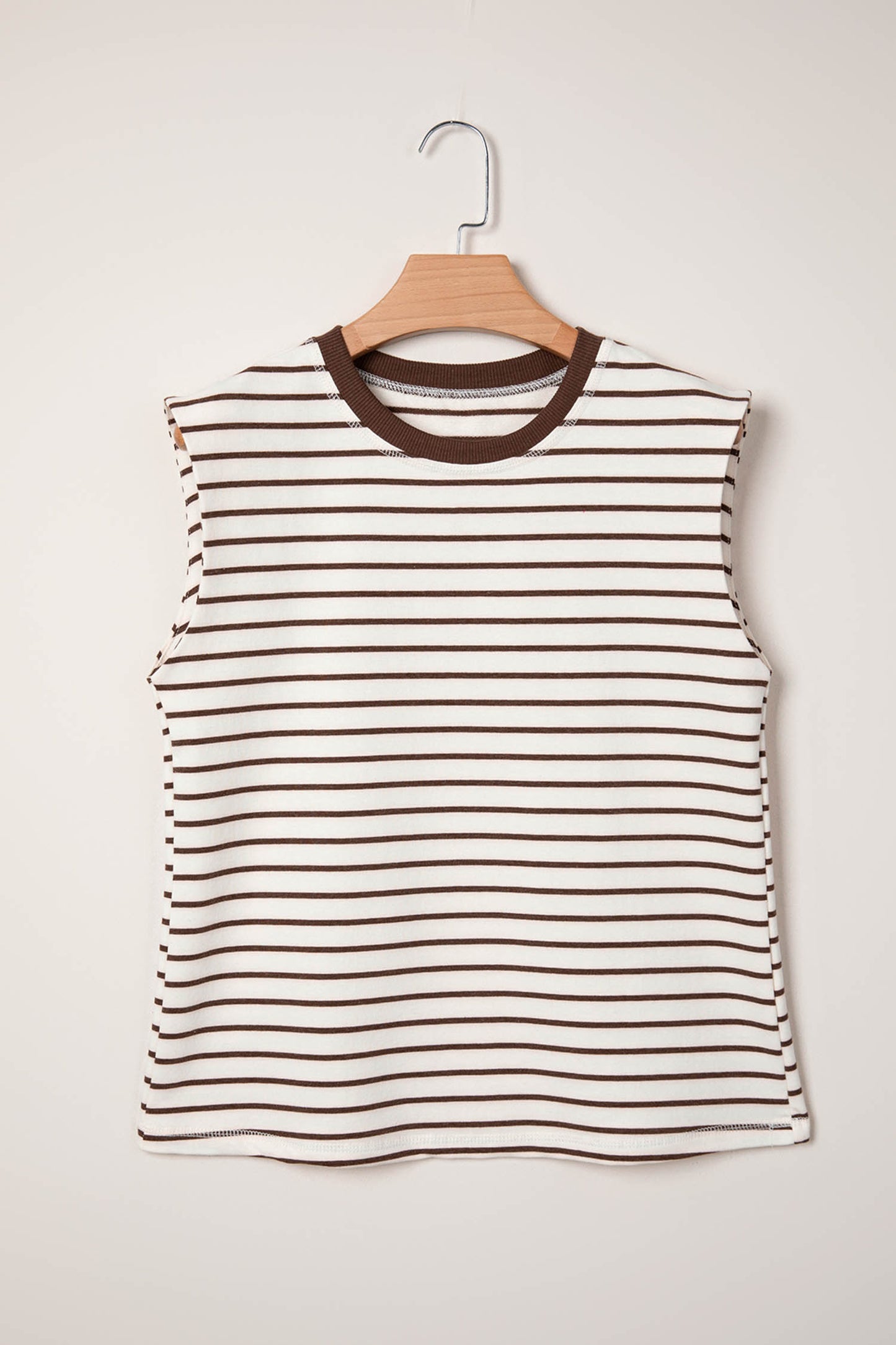 Brown Stripe Ribbed Loose Tank Top