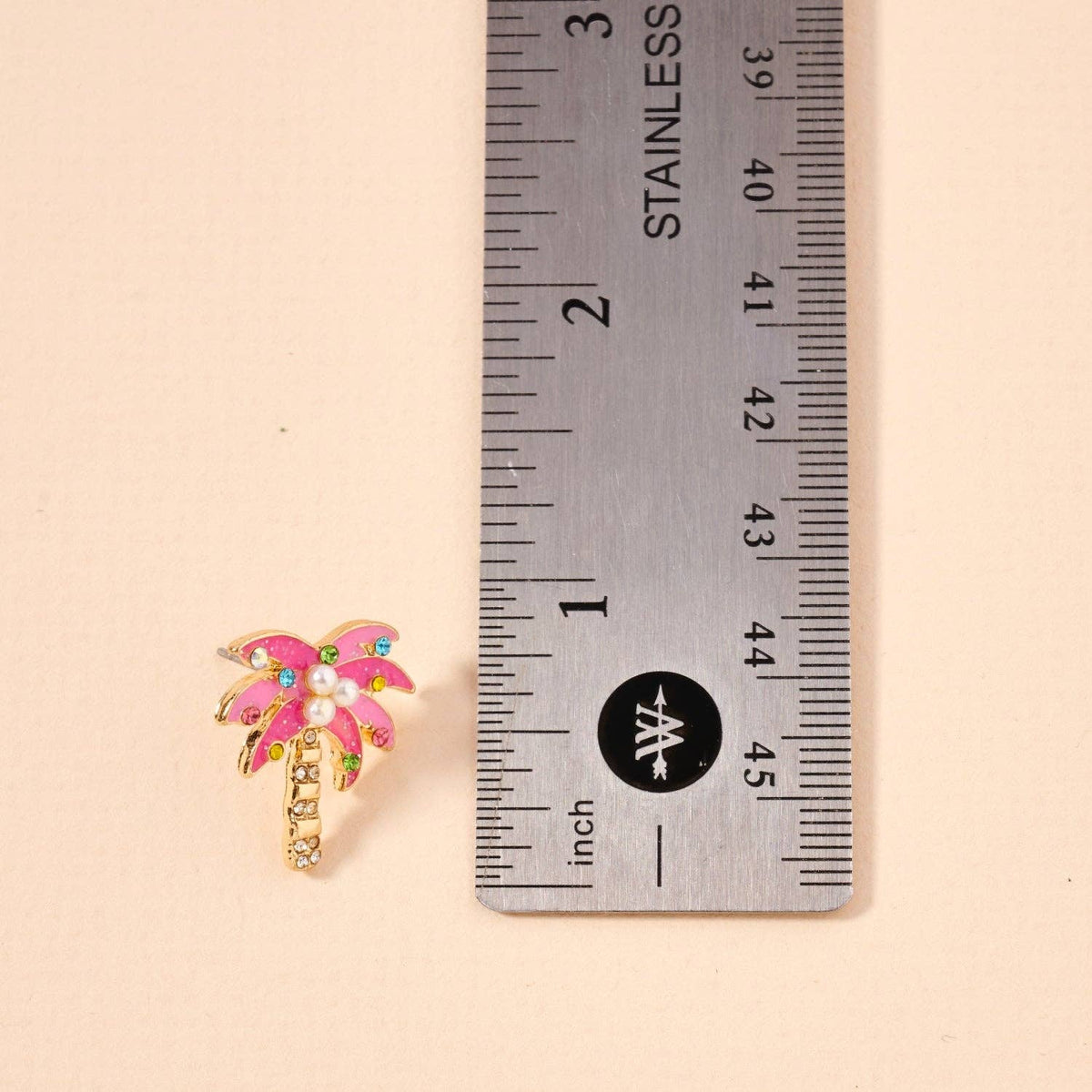 Pink Christmas Palm Tree Stud Earrings