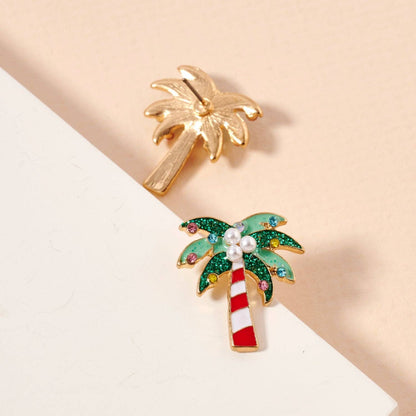 Green Christmas Palm Tree Stud Earrings