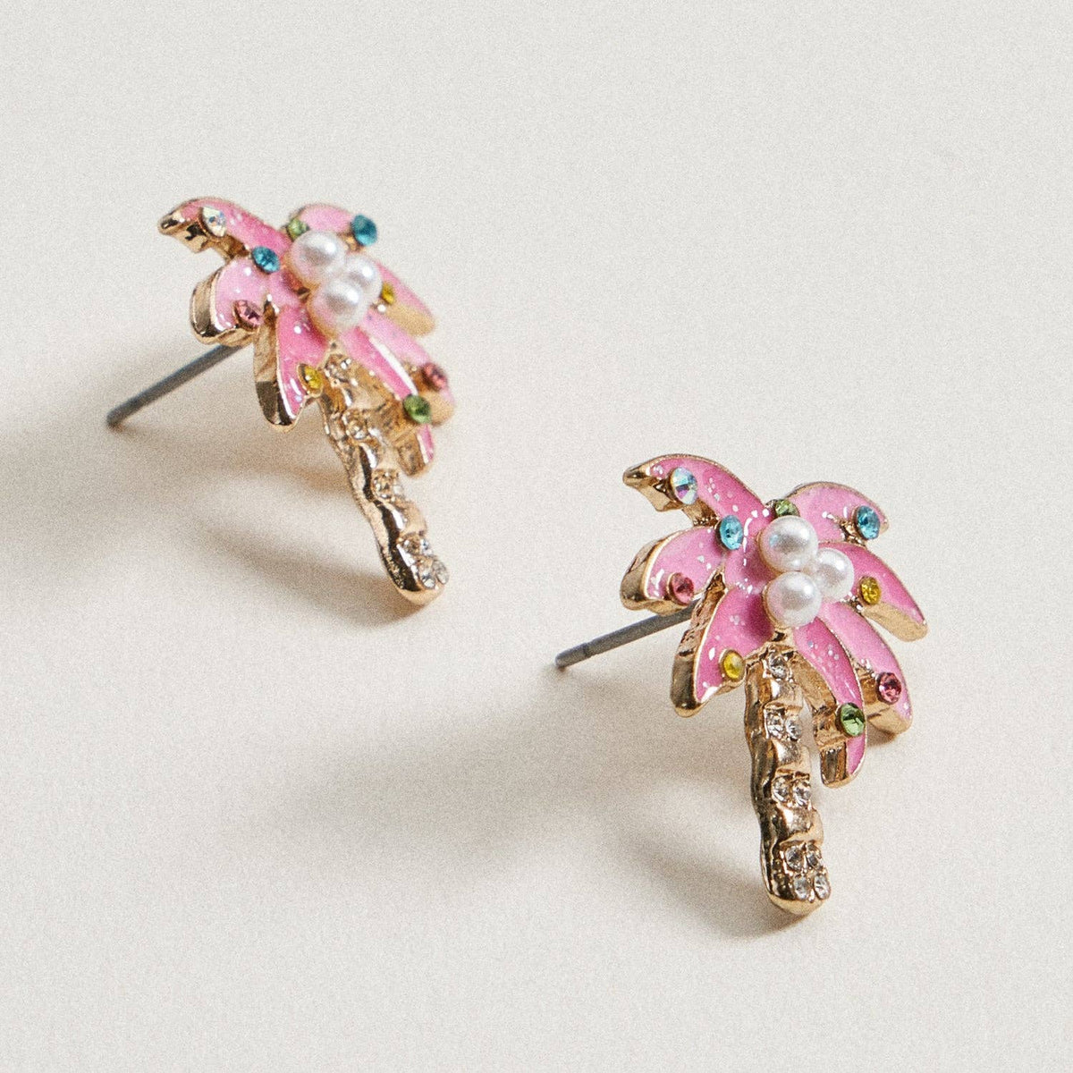 Pink Christmas Palm Tree Stud Earrings
