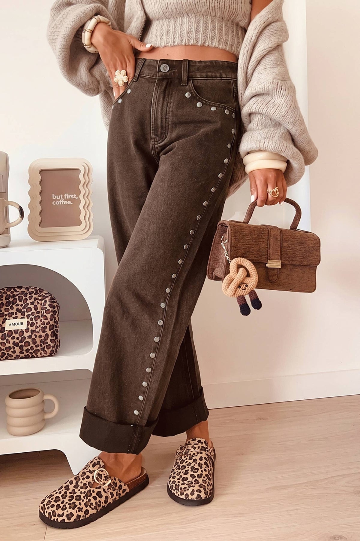 Studded Ankle Jeans Espresso