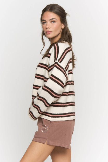 Pink and Brown Stripe Knit Cardigan