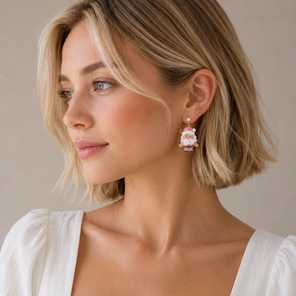 Pink Santa Claus | Christmas Drop Earrings