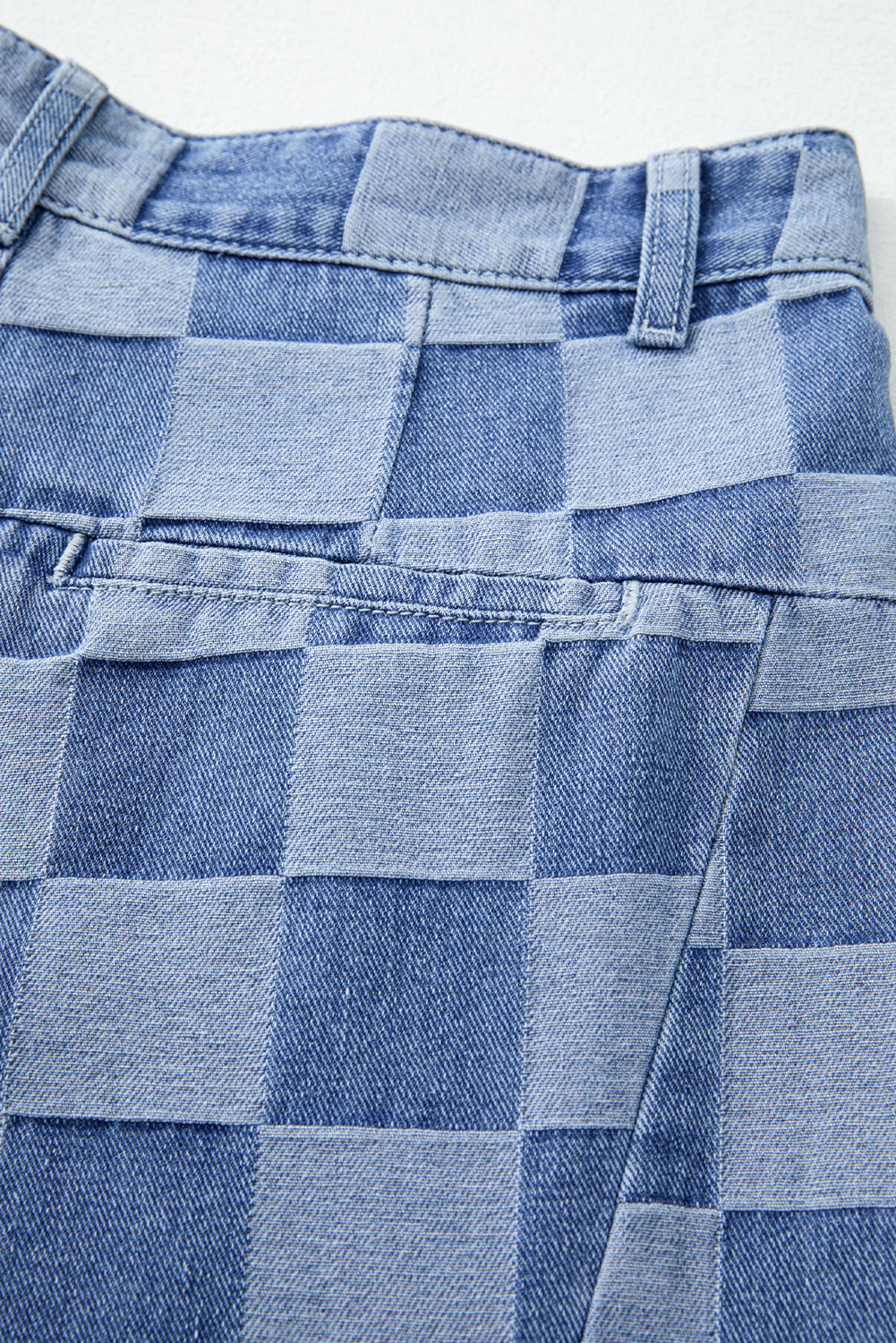 Blue Checkered Light Washed Wide Leg Jeans