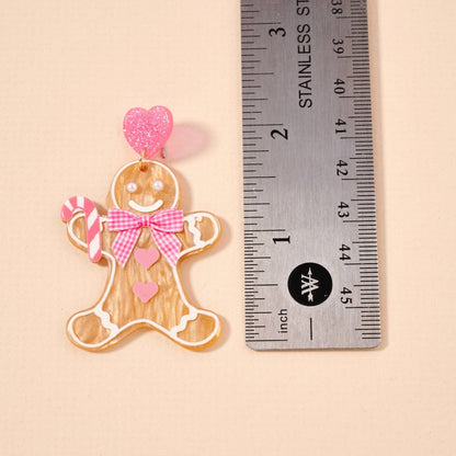 Acrylic Pink Gingerbread Cookie Drop Earrings