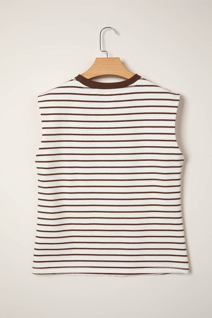 Brown Stripe Ribbed Loose Tank Top