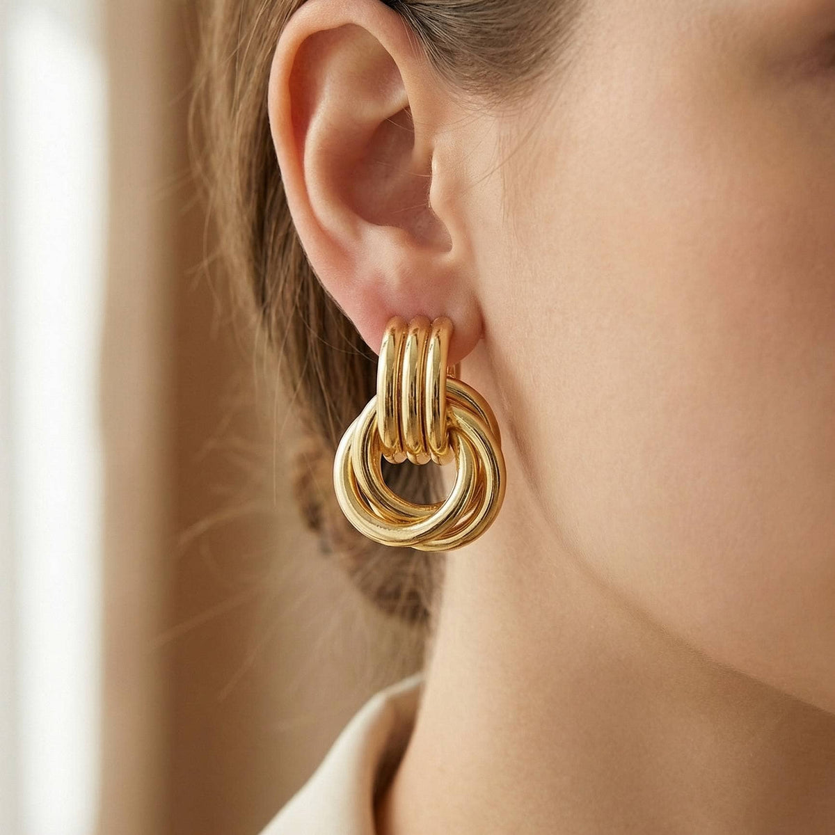 Gold Interlinked Hoop Drop Earrings
