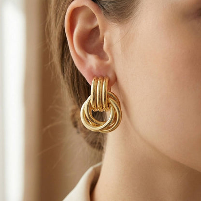 Gold Interlinked Hoop Drop Earrings