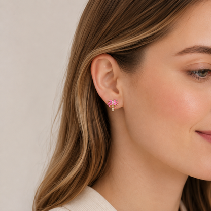 Pink Christmas Palm Tree Stud Earrings