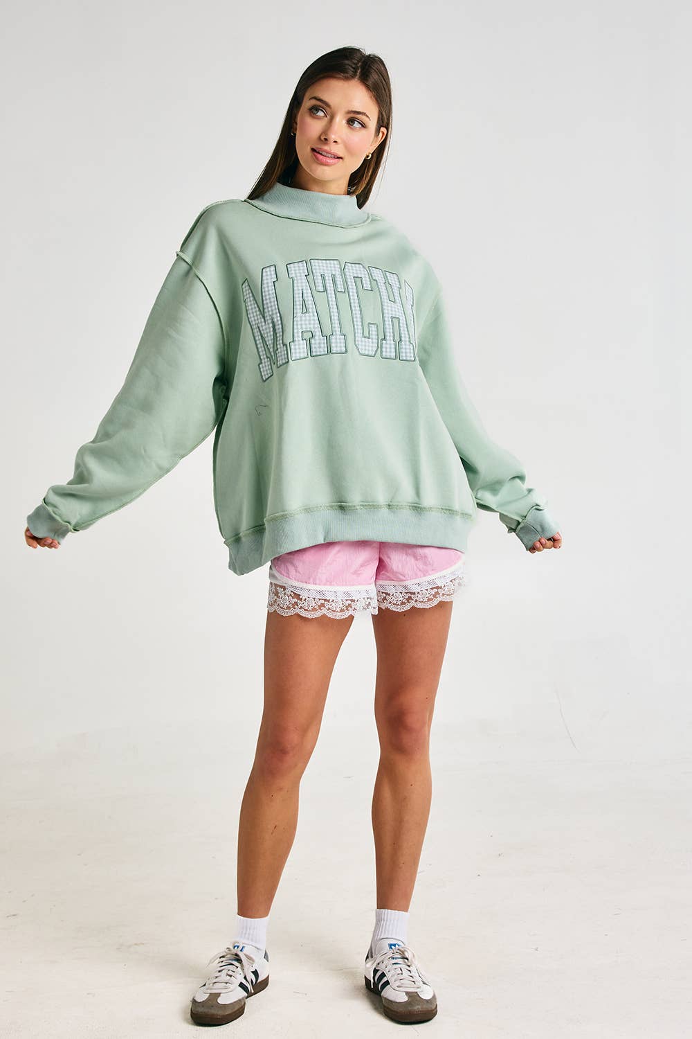 MATCHA Embroidered Mock Neck Sweatshirt