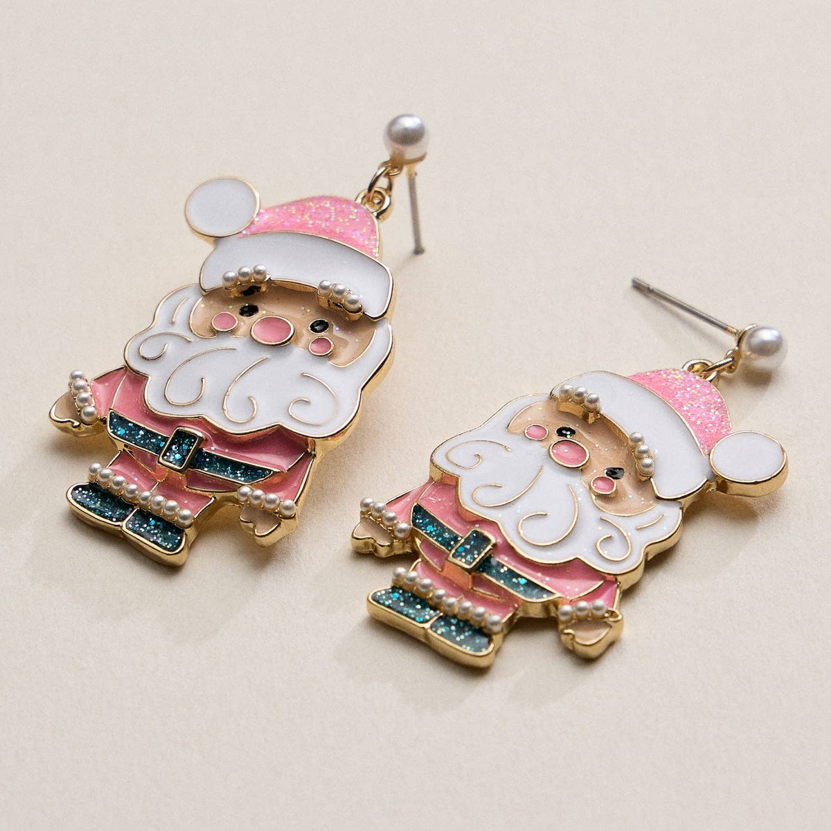 Pink Santa Claus | Christmas Drop Earrings