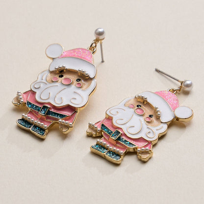 Pink Santa Claus | Christmas Drop Earrings
