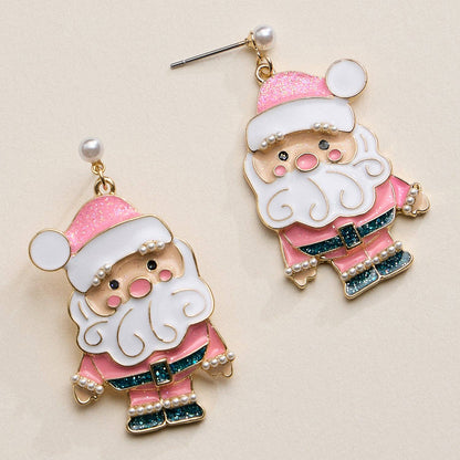 Pink Santa Claus | Christmas Drop Earrings