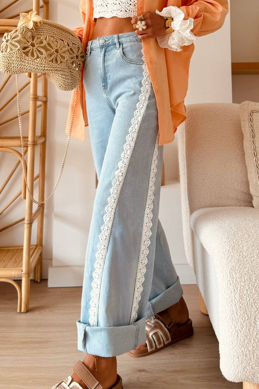 Lace Trim Full Length Jeans