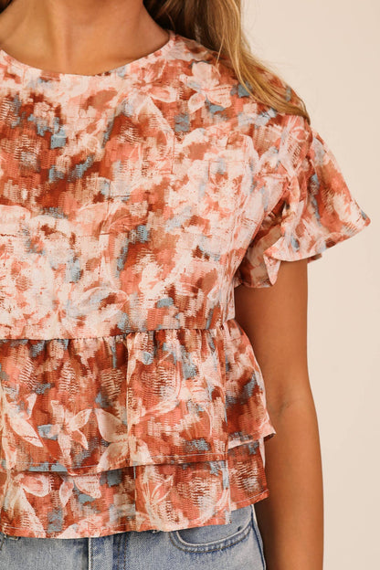 Fall Watercolor Tiered Ruffle Blouse