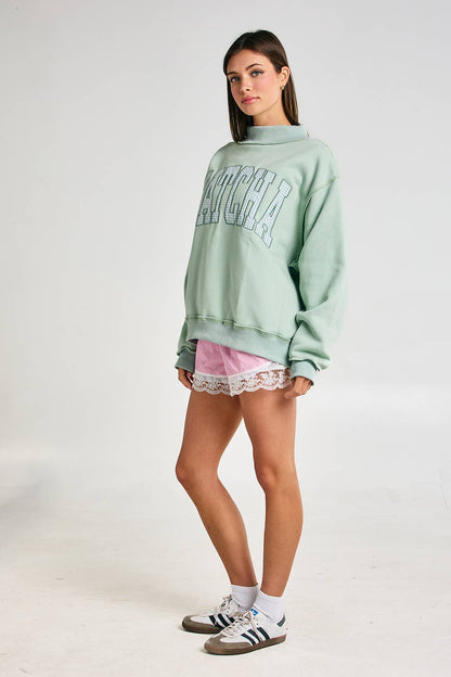 MATCHA Embroidered Mock Neck Sweatshirt