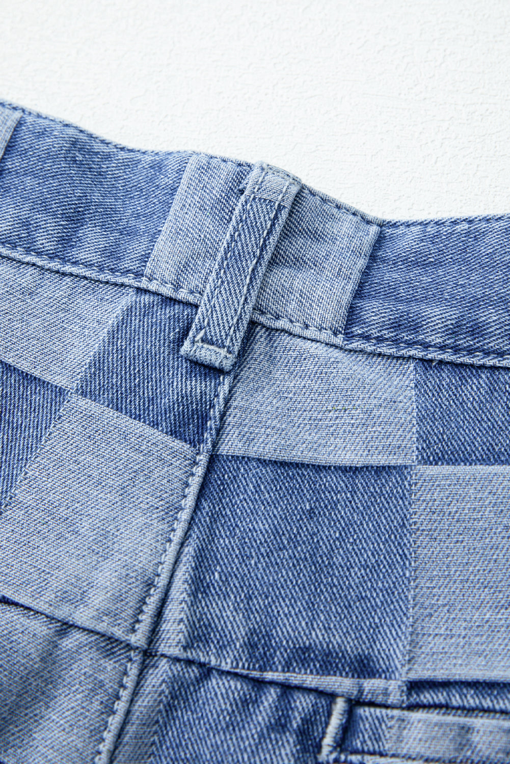 Blue Checkered Light Washed Wide Leg Jeans