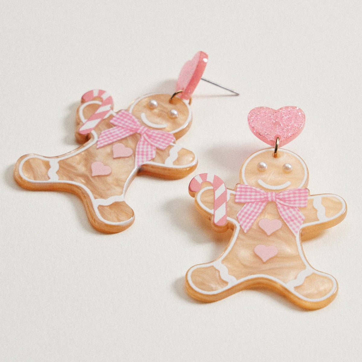 Acrylic Pink Gingerbread Cookie Drop Earrings