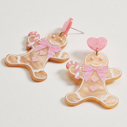 Acrylic Pink Gingerbread Cookie Drop Earrings