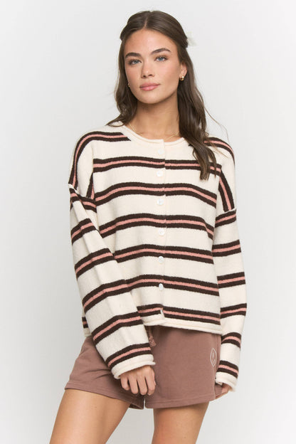 Pink and Brown Stripe Knit Cardigan