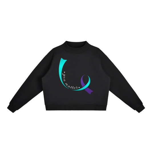 You Matter Fleece Mock-Neck Crew Sweatshirt Black