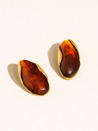 Maélie Gold Brown Resin Drop Earrings
