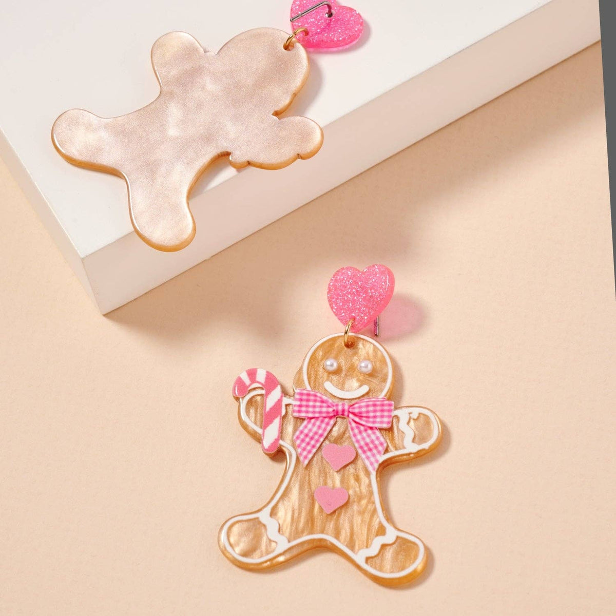 Acrylic Pink Gingerbread Cookie Drop Earrings