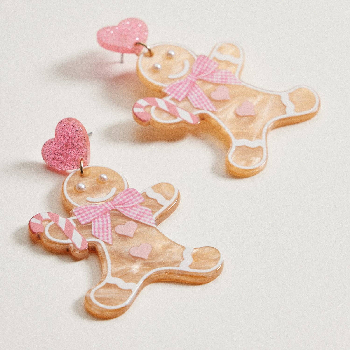 Acrylic Pink Gingerbread Cookie Drop Earrings