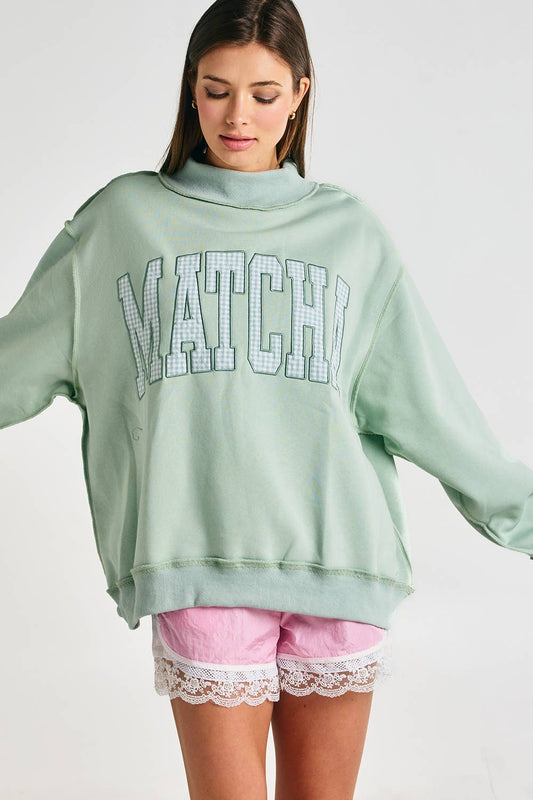 MATCHA Embroidered Mock Neck Sweatshirt