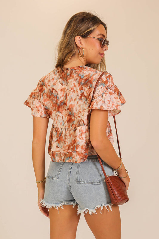 Fall Watercolor Tiered Ruffle Blouse