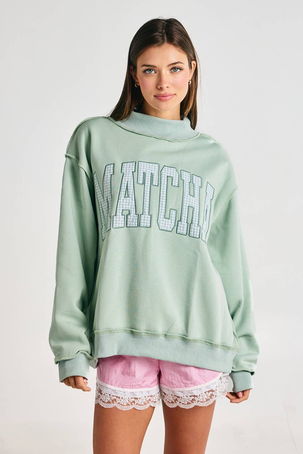 MATCHA Embroidered Mock Neck Sweatshirt