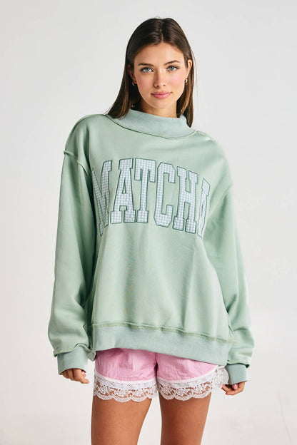 MATCHA Embroidered Mock Neck Sweatshirt