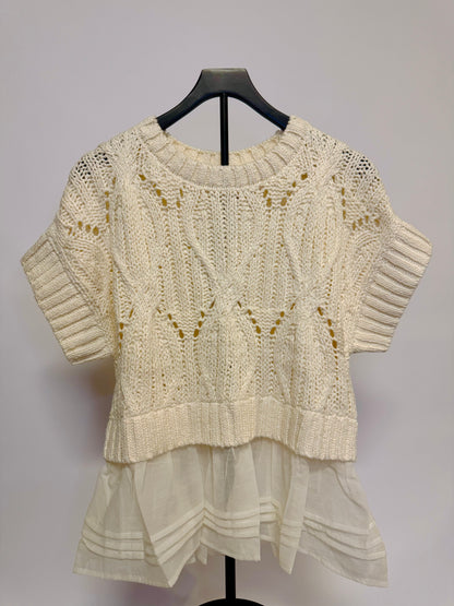 Cream Knitted Ruffle Sweater