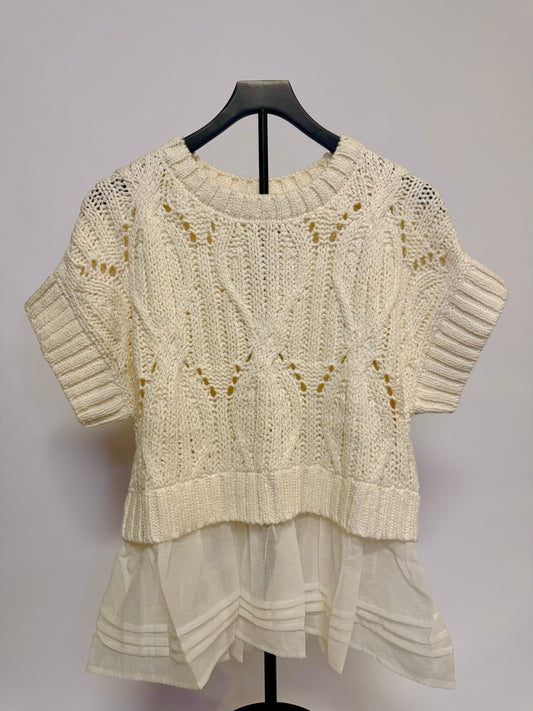 Cream Knitted Ruffle Sweater