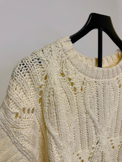 Cream Knitted Ruffle Sweater