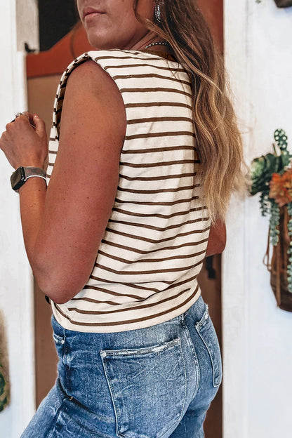 Brown Stripe Ribbed Loose Tank Top