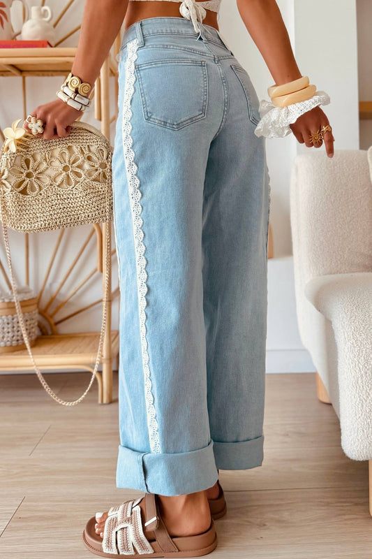 Lace Trim Full Length Jeans