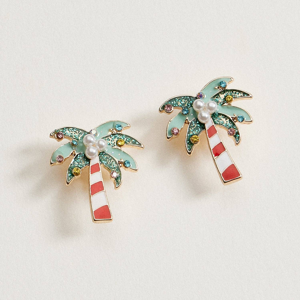 Green Christmas Palm Tree Stud Earrings