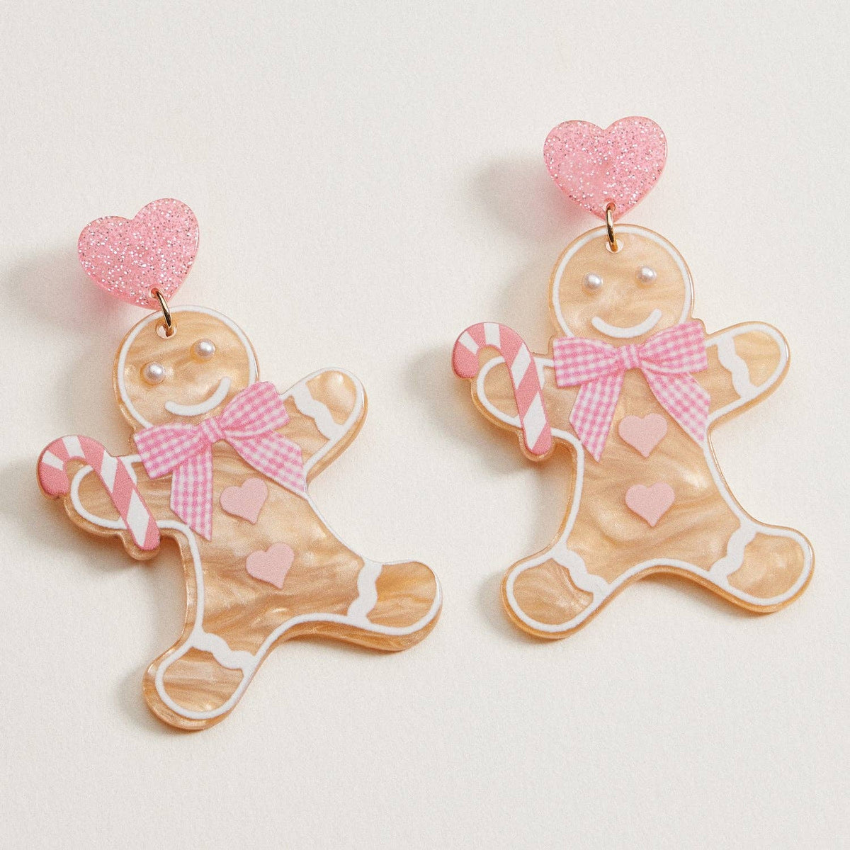 Acrylic Pink Gingerbread Cookie Drop Earrings