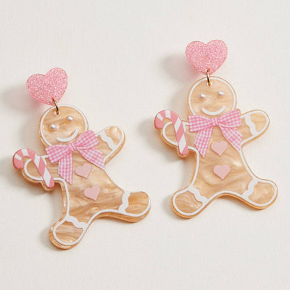 Acrylic Pink Gingerbread Cookie Drop Earrings