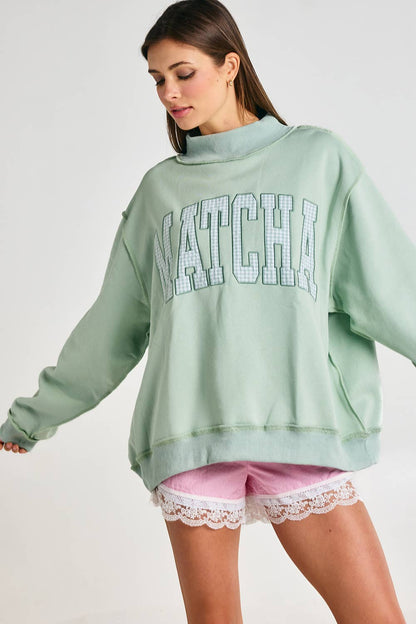 MATCHA Embroidered Mock Neck Sweatshirt