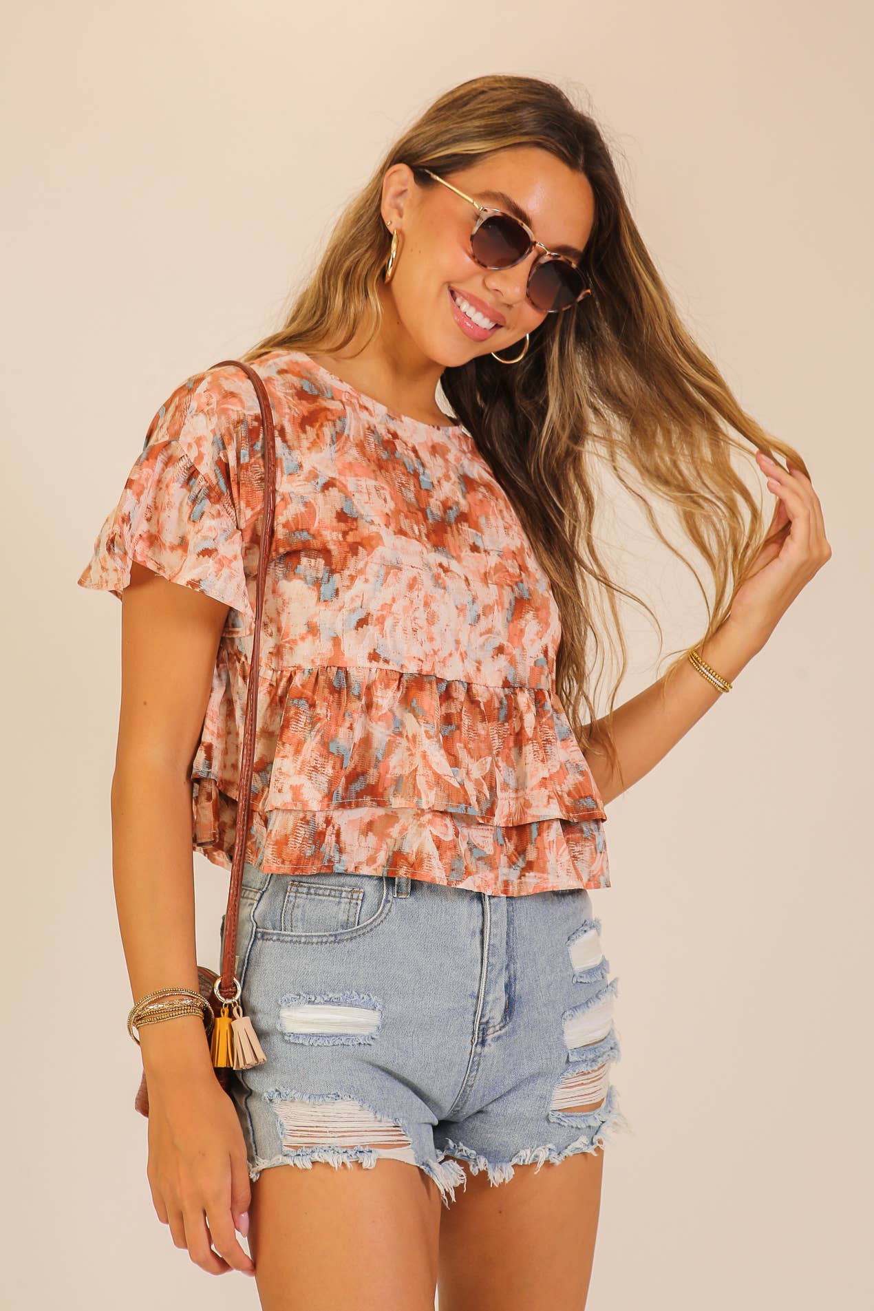 Fall Watercolor Tiered Ruffle Blouse