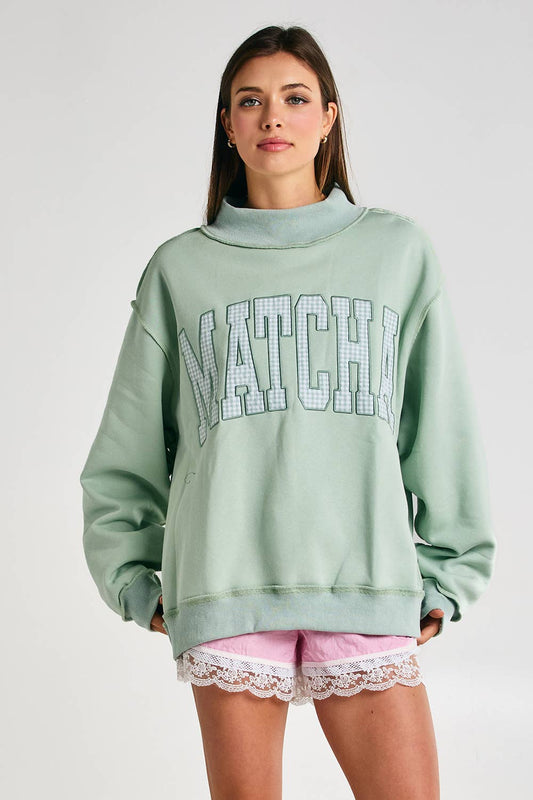 MATCHA Embroidered Mock Neck Sweatshirt