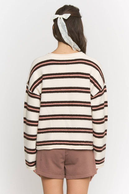 Pink and Brown Stripe Knit Cardigan