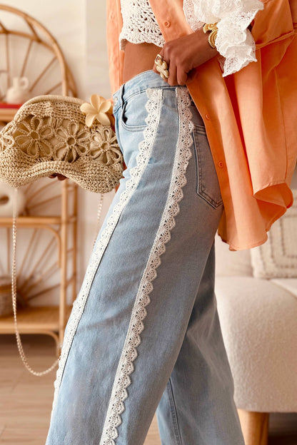 Lace Trim Full Length Jeans
