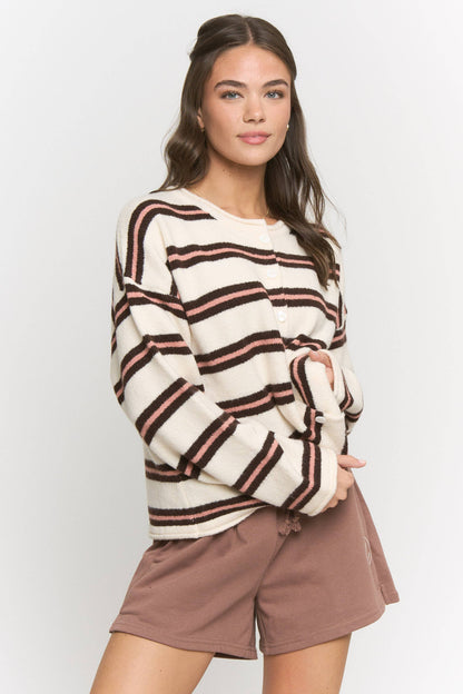 Pink and Brown Stripe Knit Cardigan
